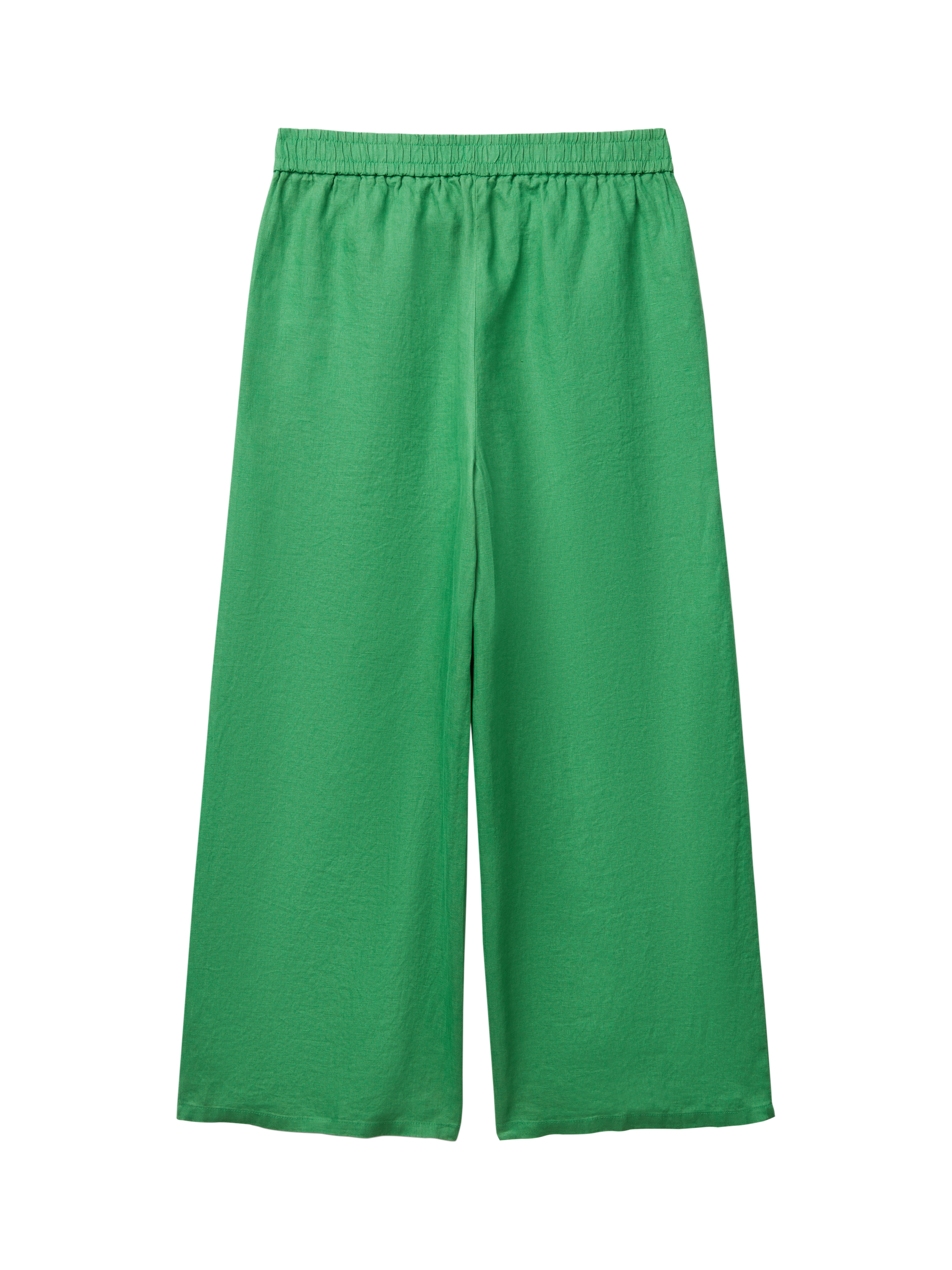 Product image 5 of 5, which shows Benetton Wide Leg Mid Cropped Linen Trousers, Mid Green, XS