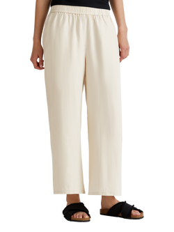 Benetton Wide Leg Mid Cropped Linen Trousers, Natural Cream