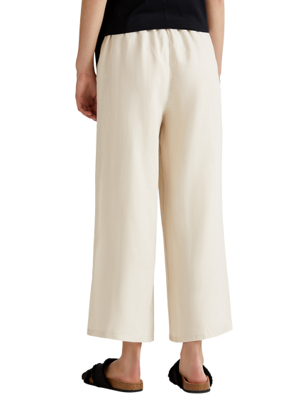 Benetton Wide Leg Mid Cropped Linen Trousers - view 2, Natural Cream