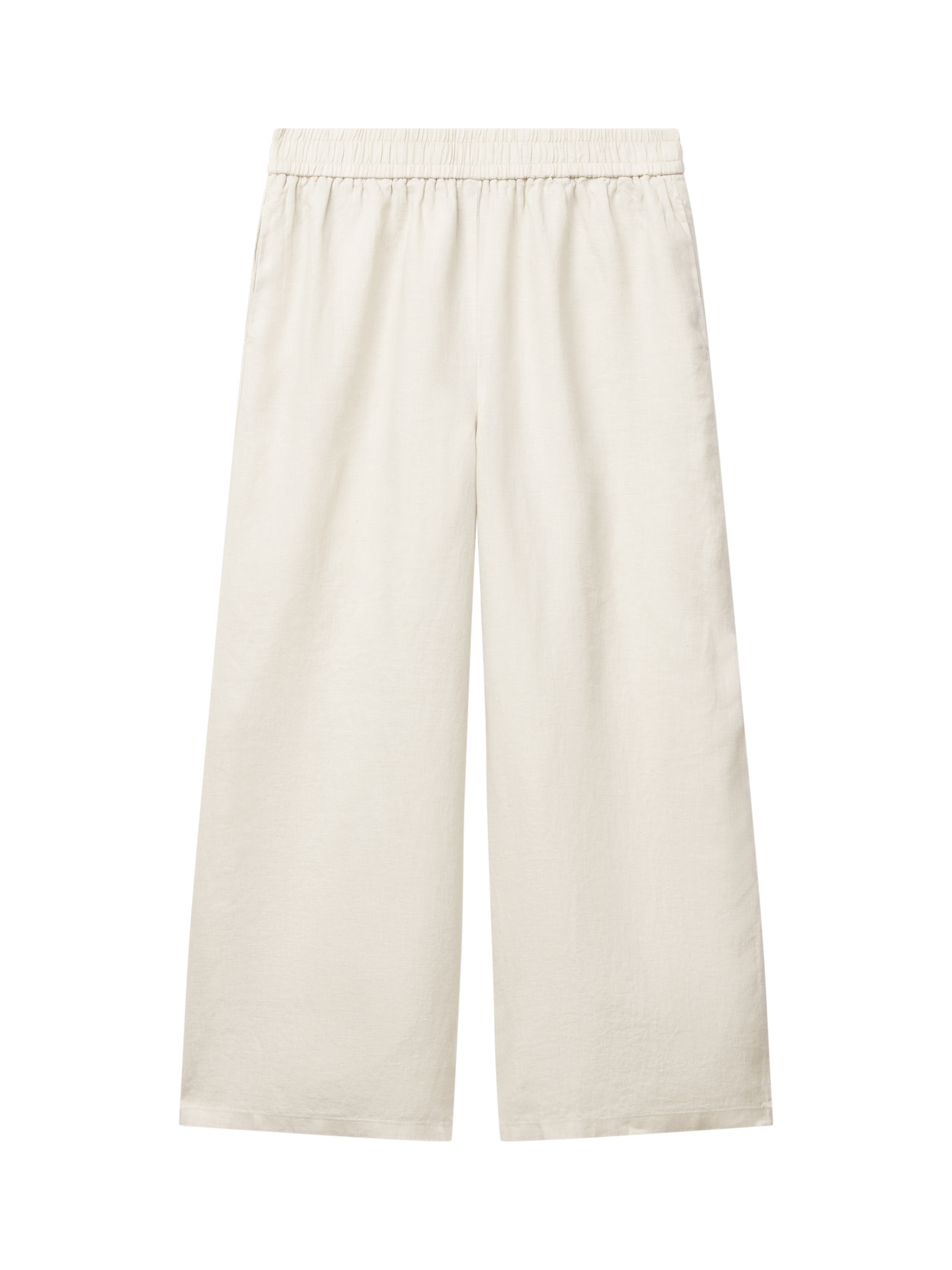 Product image 4 of 5, which shows Benetton Wide Leg Mid Cropped Linen Trousers, Natural Cream, XS