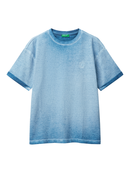 Benetton Kids' Cotton Faded T-Shirt, Sky Blue, Sky Blue