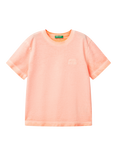 Benetton Kids' Cotton Faded T-Shirt, Fluo Orange