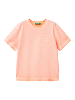 Benetton Kids' Cotton Faded T-Shirt, Fluo Orange, Fluo Orange