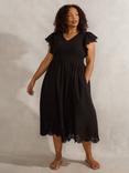 Live Unlimited Curve Flutter Sleeve Broderie Cotton Midi Dress, Black, Black