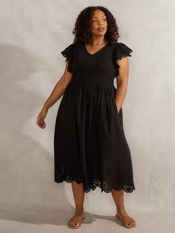 Live Unlimited Curve Flutter Sleeve Broderie Cotton Midi Dress, Black - view 2, Black