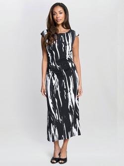 Gina Bacconi Lucia Abstract Midi Dress, Black/White, Black/White