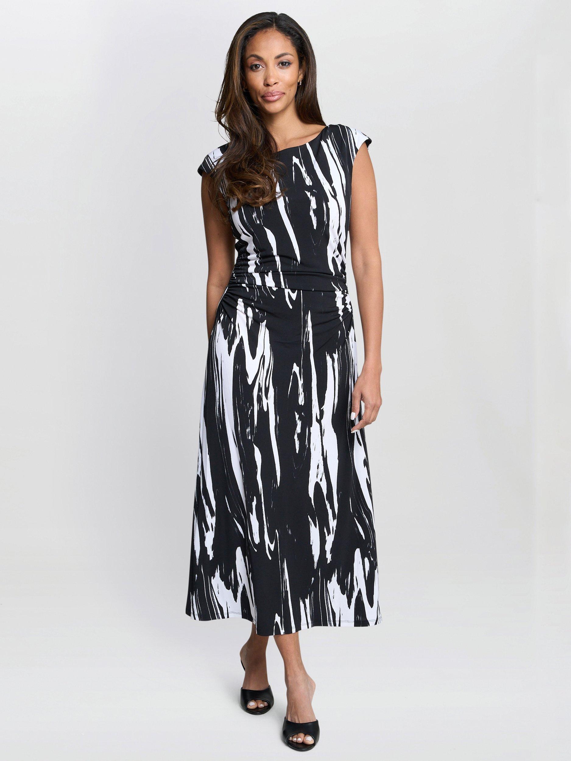Product image 3 of 6, which shows Gina Bacconi Lucia Abstract Midi Dress, Black/White, 8