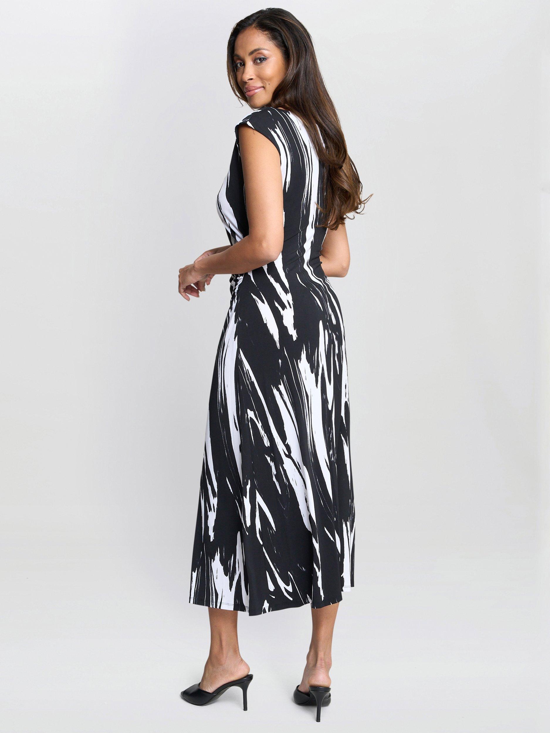 Product image 6 of 6, which shows Gina Bacconi Lucia Abstract Midi Dress, Black/White, 8