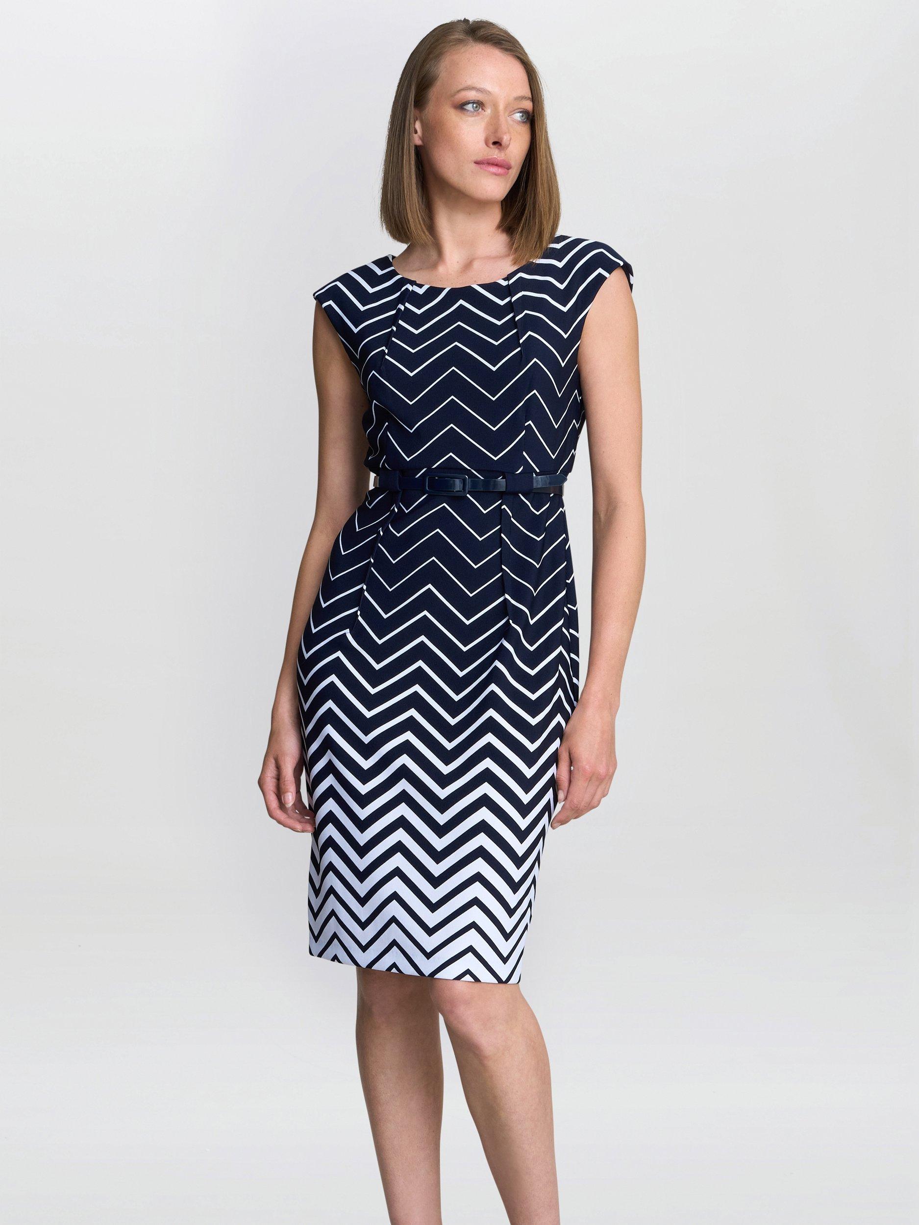 Product image 1 of 5, which shows Gina Bacconi Minnie Chevron Stripe Dress, Navy/White, 8