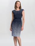 Gina Bacconi Minnie Chevron Stripe Dress, Navy/White