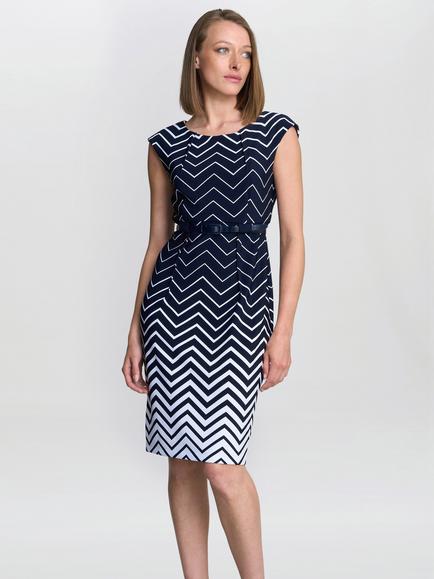 Gina Bacconi Minnie Chevron Stripe Dress, Navy/White, Navy/White