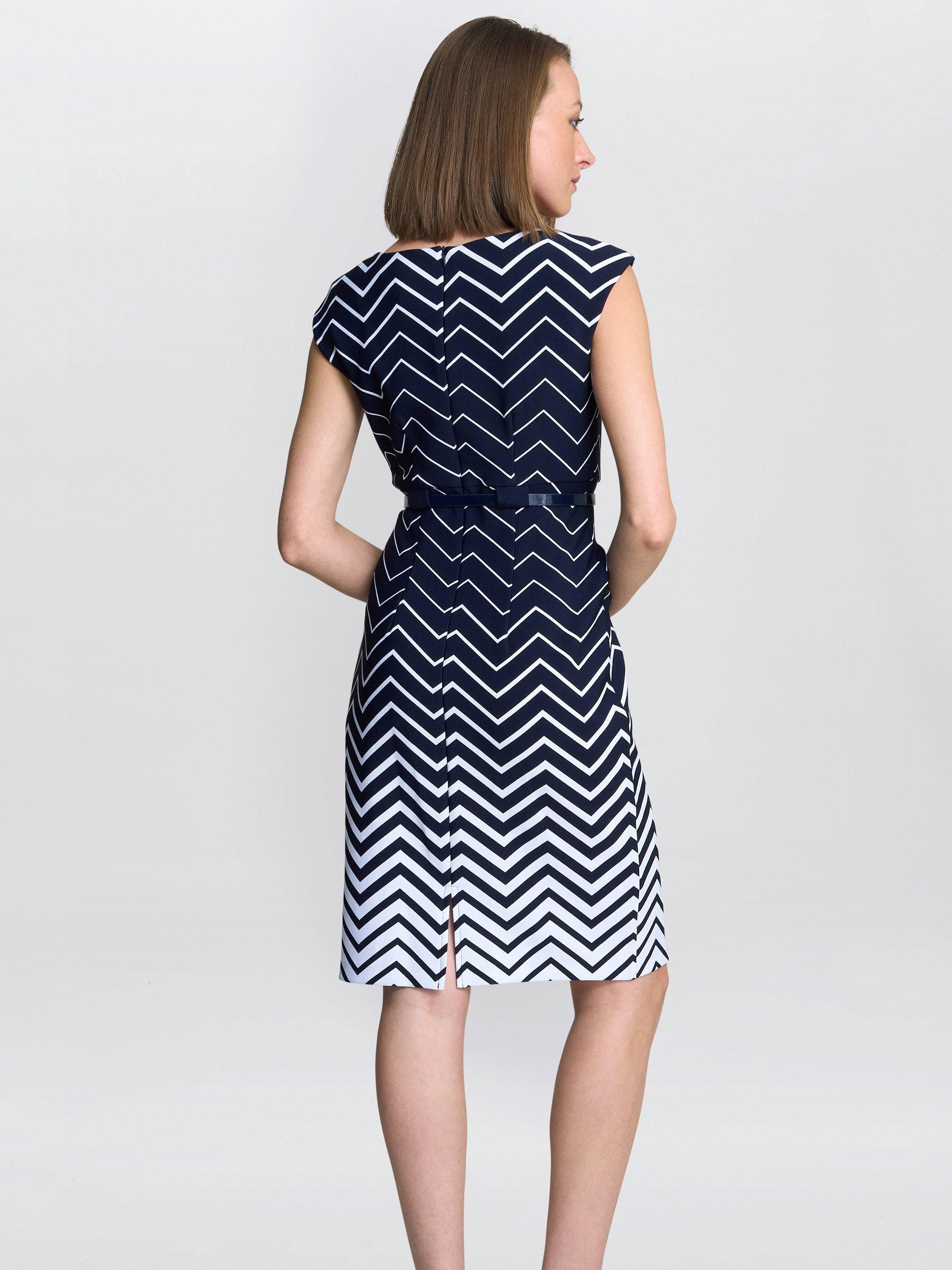 Product image 2 of 5, which shows Gina Bacconi Minnie Chevron Stripe Dress, Navy/White, 8