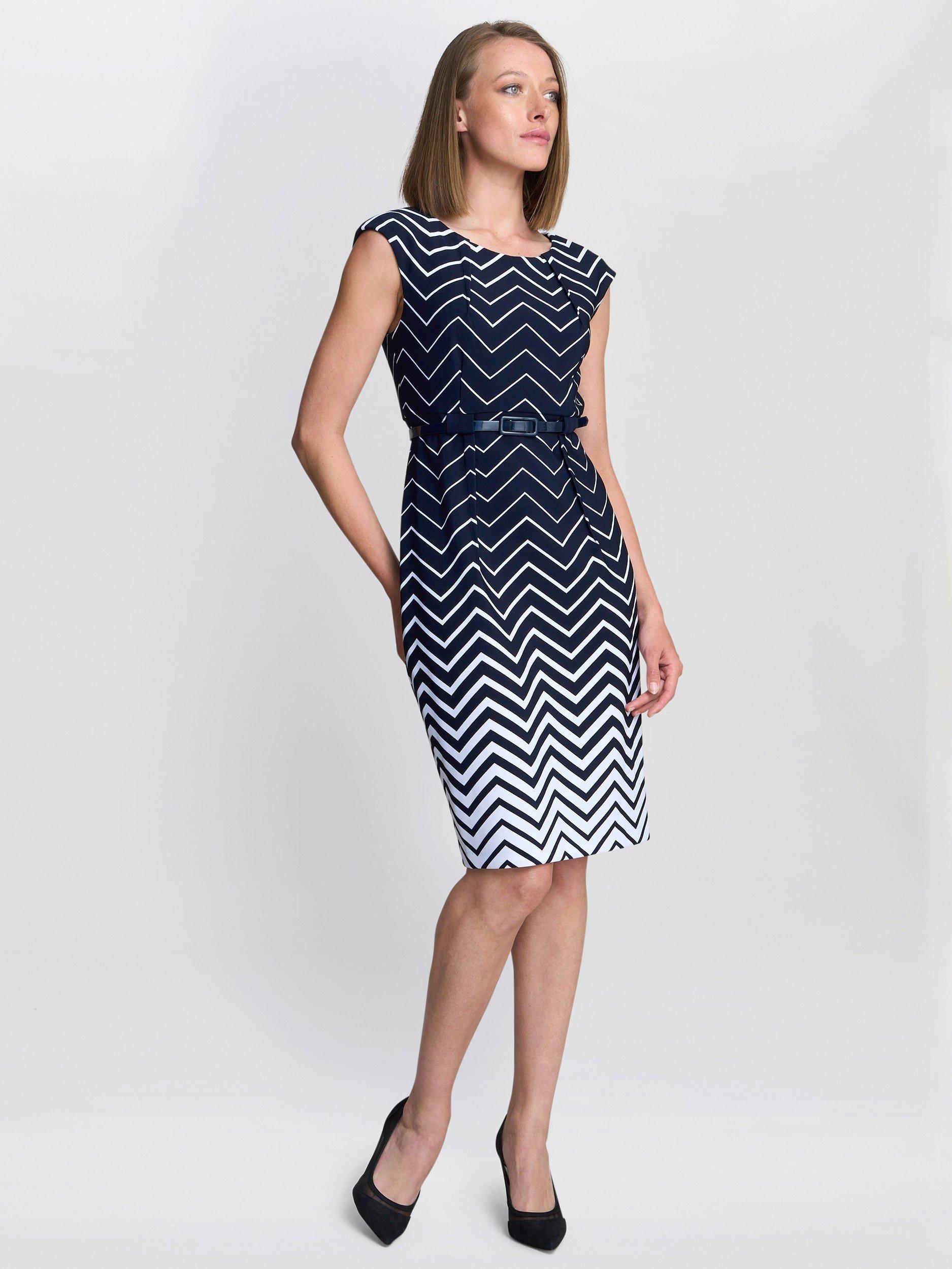 Product image 3 of 5, which shows Gina Bacconi Minnie Chevron Stripe Dress, Navy/White, 8