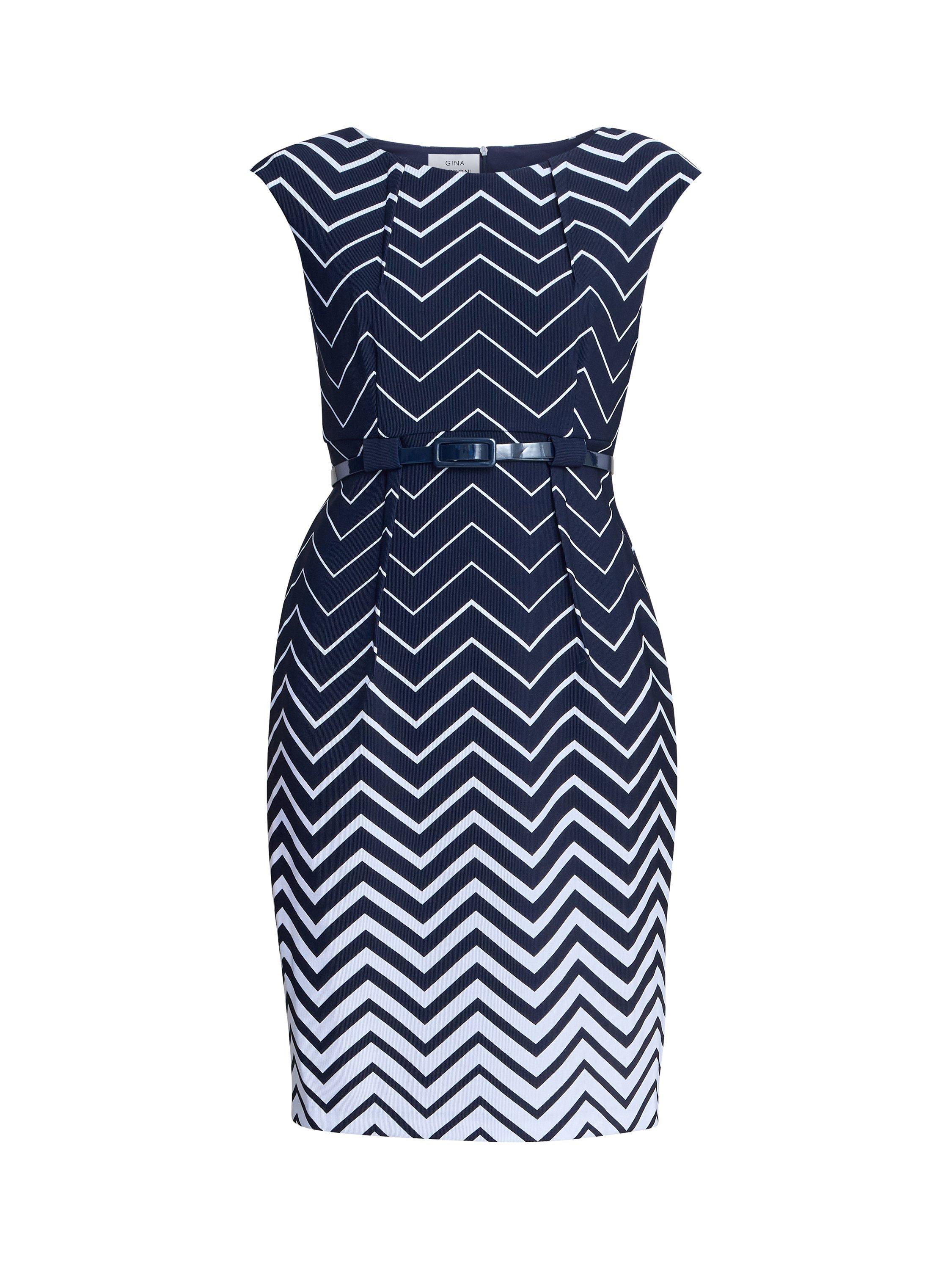 Product image 4 of 5, which shows Gina Bacconi Minnie Chevron Stripe Dress, Navy/White, 8