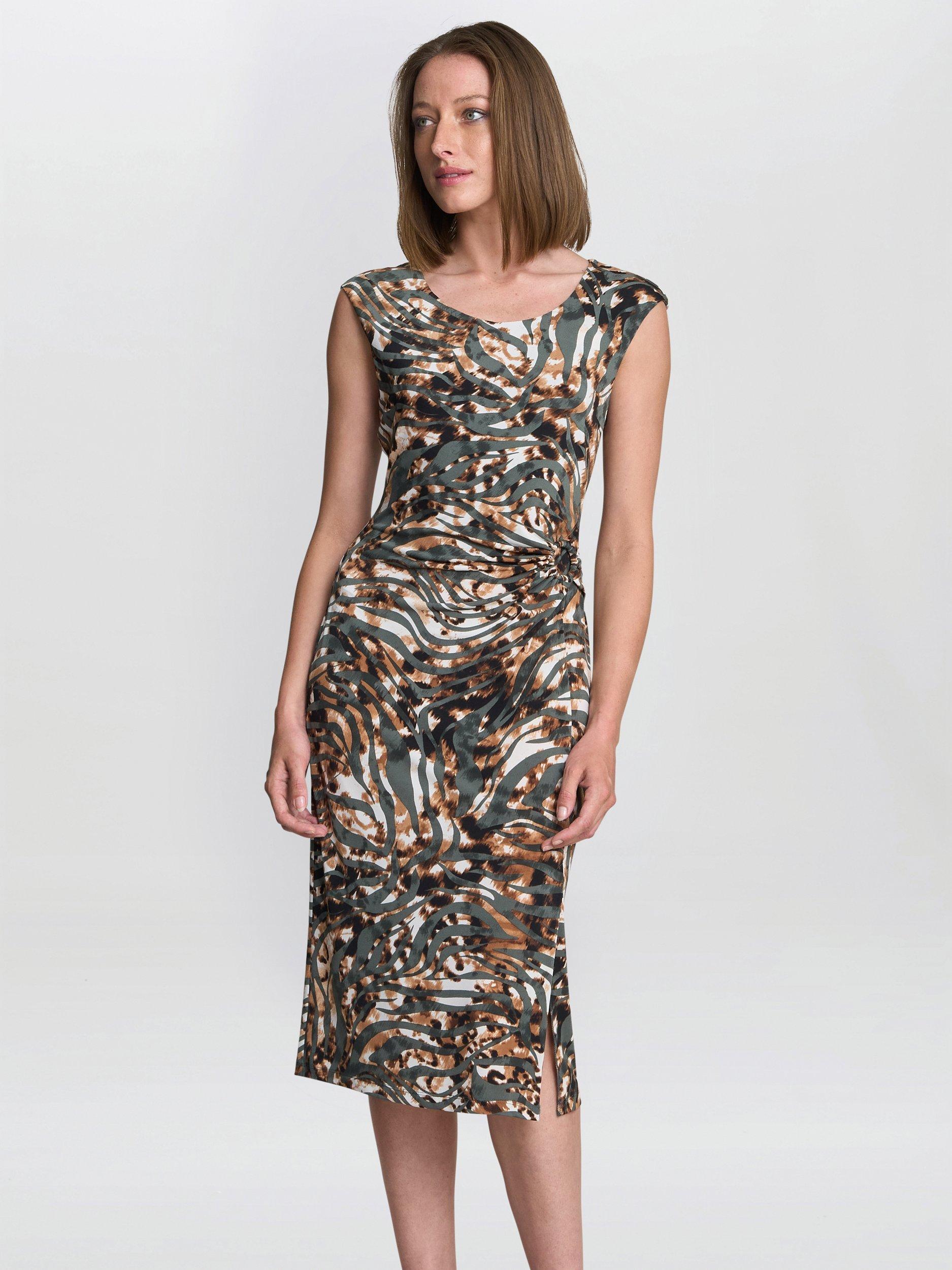 Product image 1 of 6, which shows Gina Bacconi Mona Abstract Animal Print Wrap Dress, Olive, 8