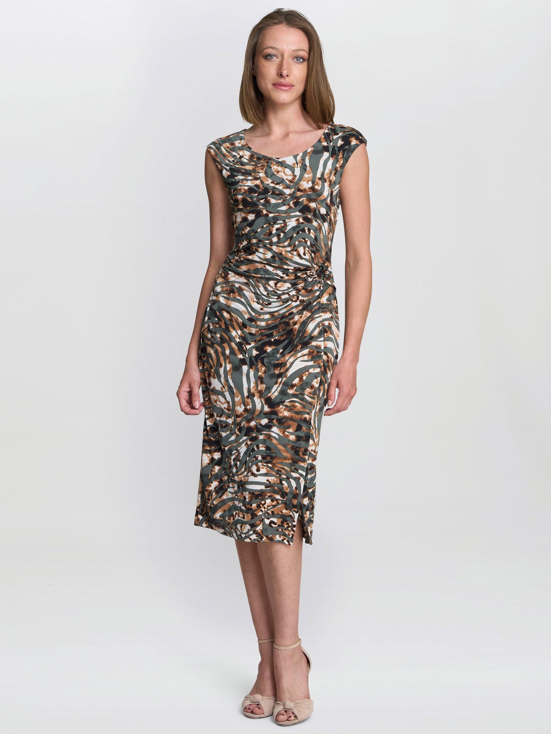 Product image 3 of 6, which shows Gina Bacconi Mona Abstract Animal Print Wrap Dress, Olive, 8