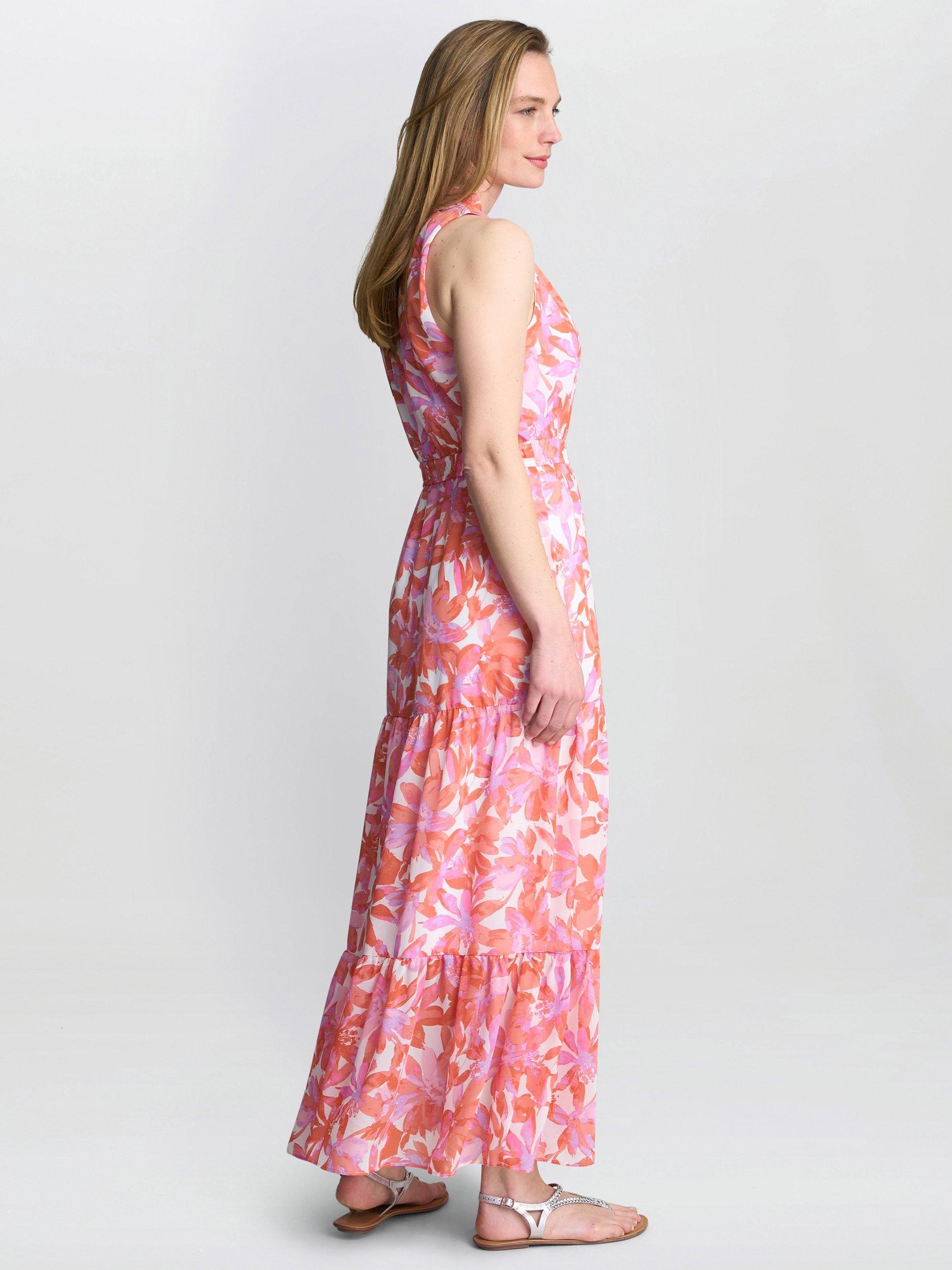 Product image 6 of 6, which shows Gina Bacconi Roweena Floral Maxi Dress, Coral, S