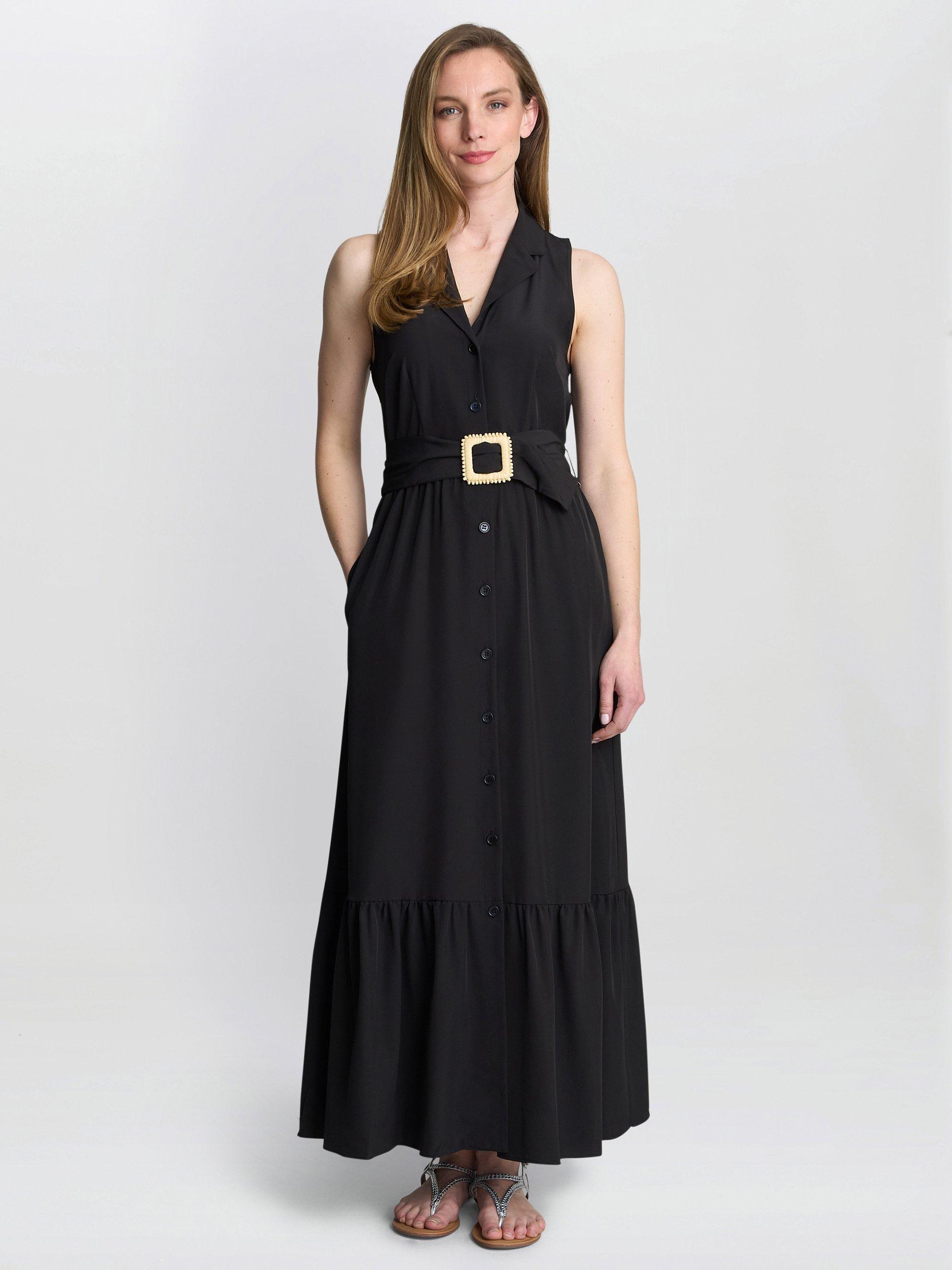 Product image 1 of 6, which shows Gina Bacconi Jamie Shirt Maxi Dress, Black, S