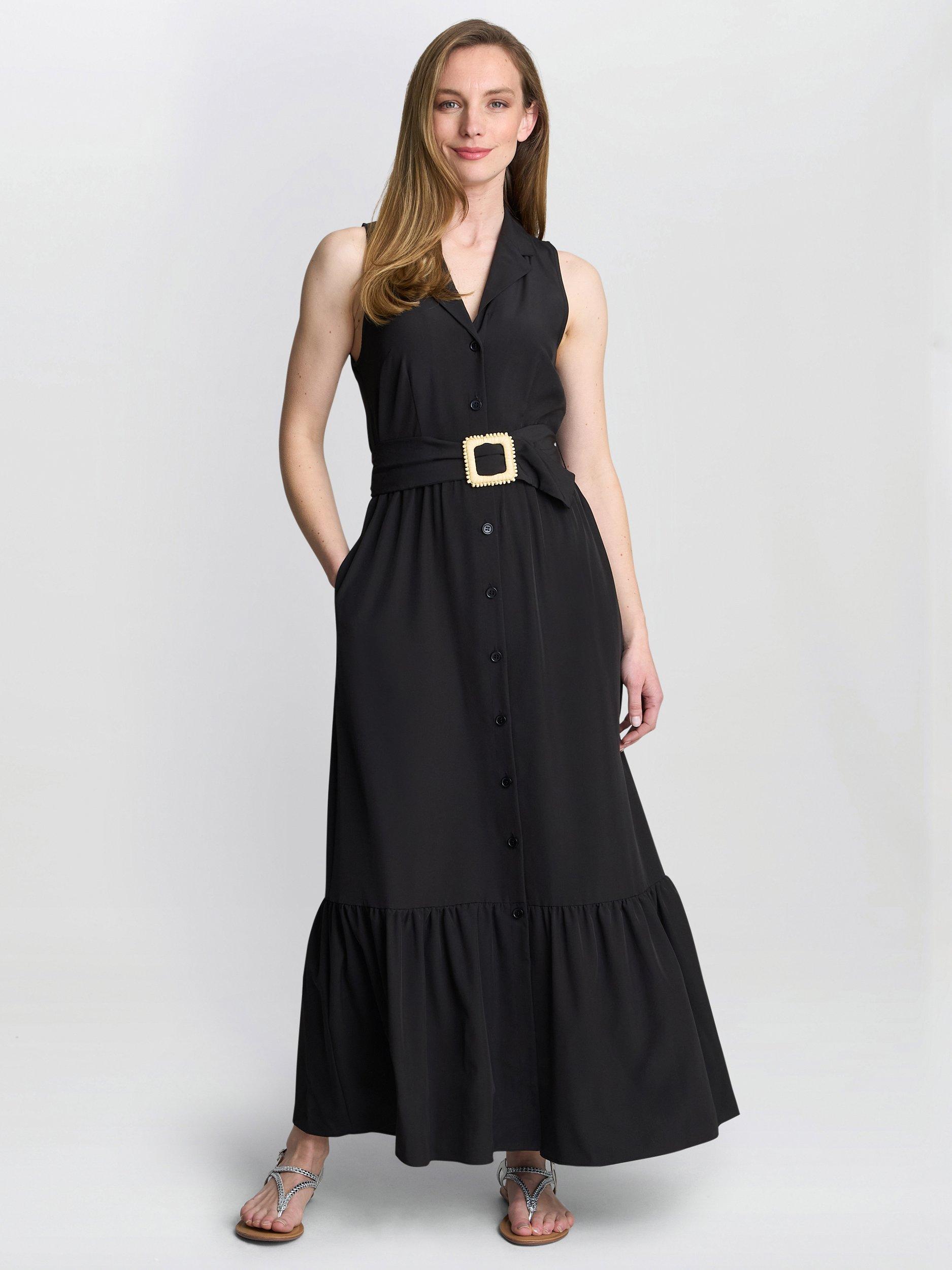 Product image 3 of 6, which shows Gina Bacconi Jamie Shirt Maxi Dress, Black, S