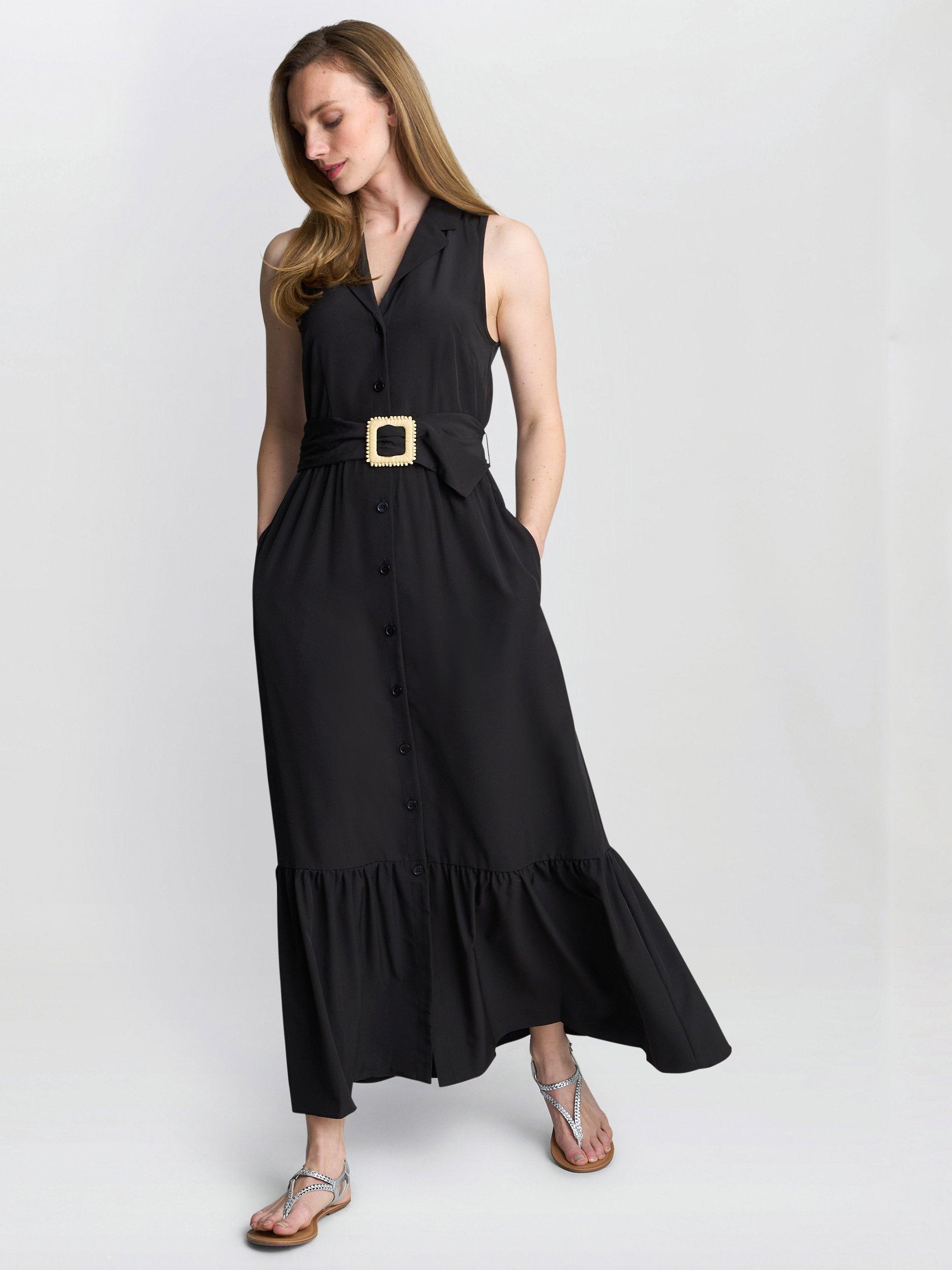 Product image 6 of 6, which shows Gina Bacconi Jamie Shirt Maxi Dress, Black, S