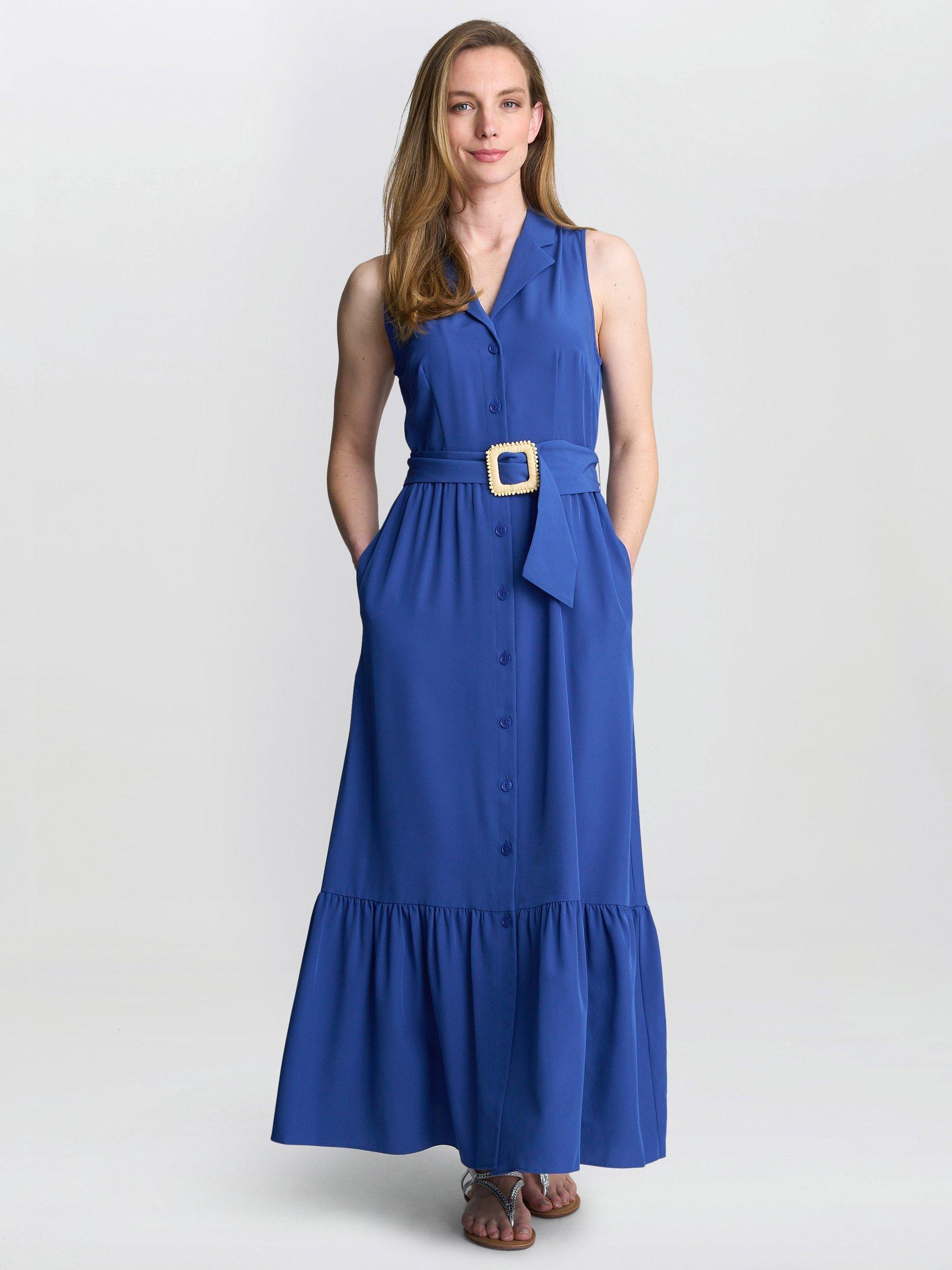 Product image 1 of 6, which shows Gina Bacconi Jamie Shirt Maxi Dress, Blue, S