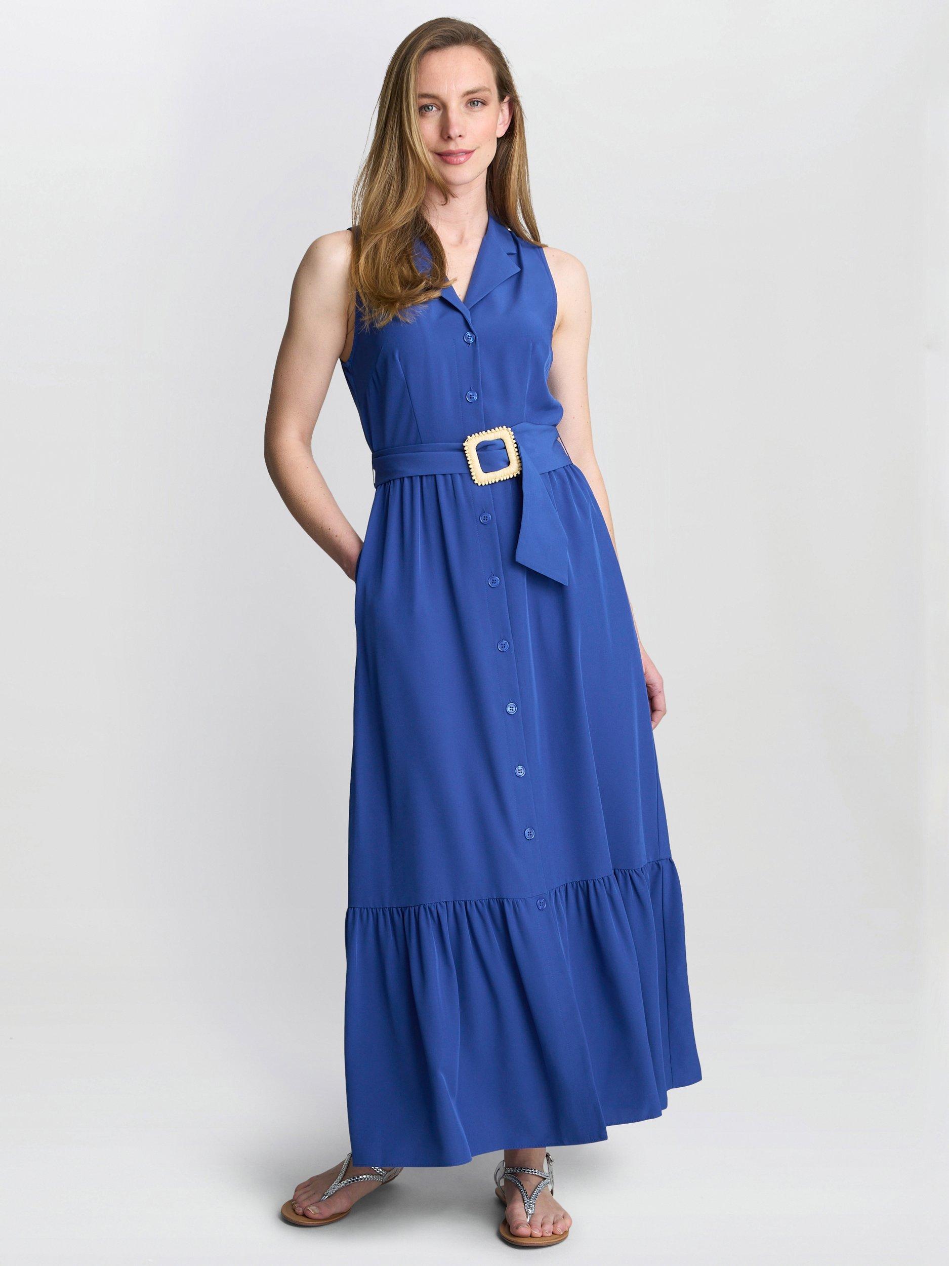 Product image 3 of 6, which shows Gina Bacconi Jamie Shirt Maxi Dress, Blue, S