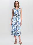 Gina Bacconi George Sleeveless Floral Print Midi Dress, Ivory/Blue