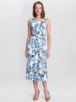 Gina Bacconi George Sleeveless Floral Print Midi Dress, Ivory/Blue, Ivory/Blue