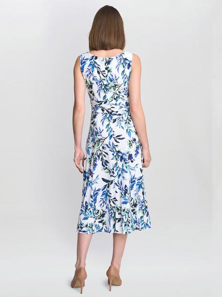Gina Bacconi George Sleeveless Floral Print Midi Dress, Ivory/Blue - view 2, Ivory/Blue