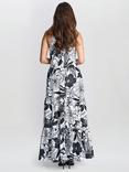 Gina Bacconi Dina Crepe Halter Floral Maxi Dress, Black/White