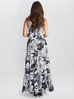 Gina Bacconi Dina Crepe Halter Floral Maxi Dress, Black/White - view 2, Black/White