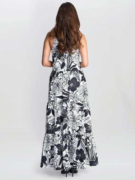 Gina Bacconi Dina Crepe Halter Floral Maxi Dress, Black/White - view 2, Black/White