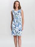 Gina Bacconi Sleeveless Floral Print Knee Length Dress, Ivory/Blue