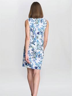Gina Bacconi Sleeveless Floral Print Knee Length Dress, Ivory/Blue - view 2, Ivory/Blue