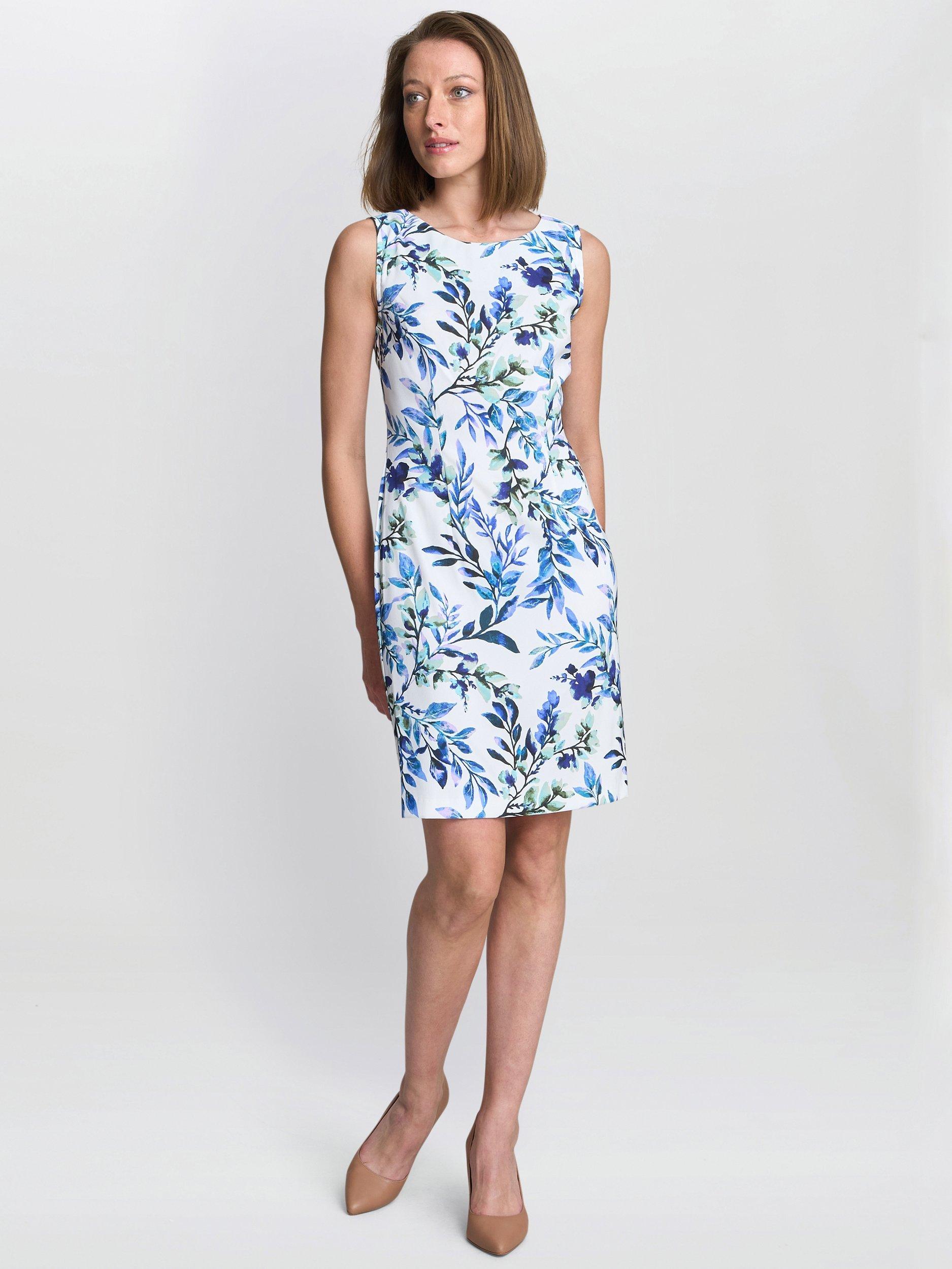 Product image 3 of 5, which shows Gina Bacconi Sleeveless Floral Print Knee Length Dress, Ivory/Blue, 8