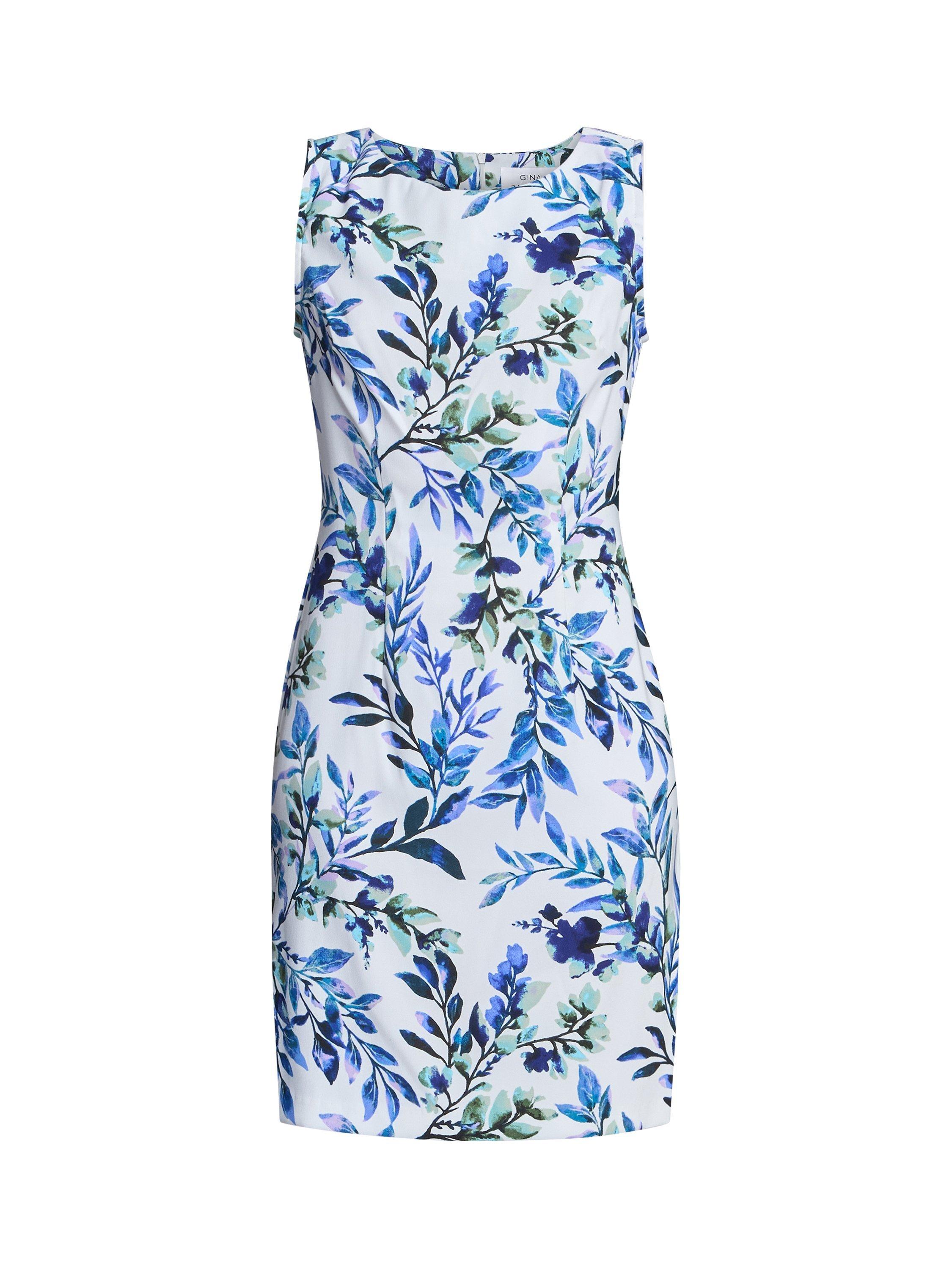 Product image 4 of 5, which shows Gina Bacconi Sleeveless Floral Print Knee Length Dress, Ivory/Blue, 8