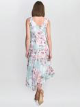 Gina Bacconi India Floral Asymmetric Midi Dress, Blue/Multi