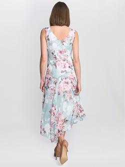 Gina Bacconi India Floral Asymmetric Midi Dress, Blue/Multi - view 2, Blue/Multi