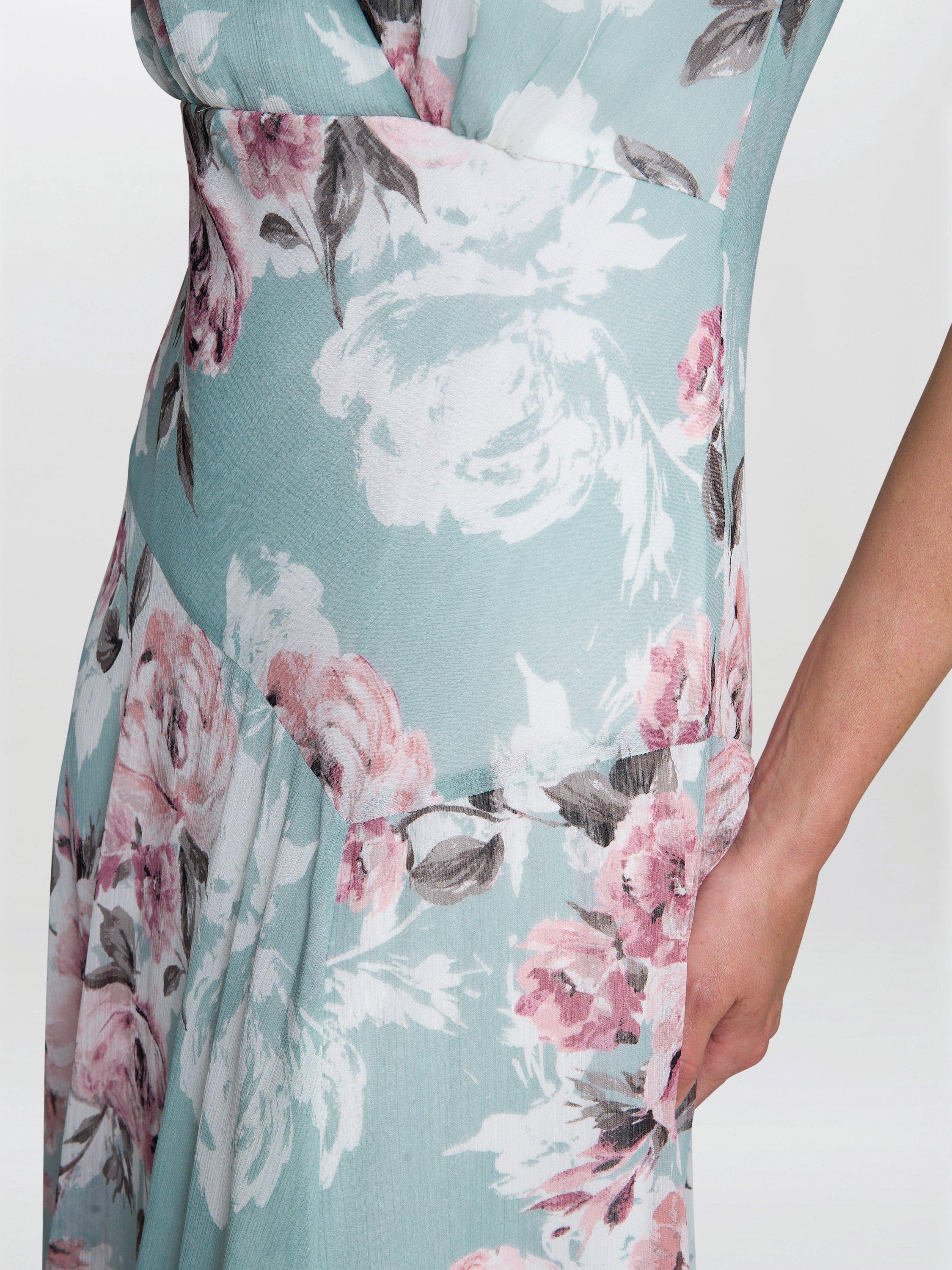 Product image 5 of 6, which shows Gina Bacconi India Floral Asymmetric Midi Dress, Blue/Multi, 8