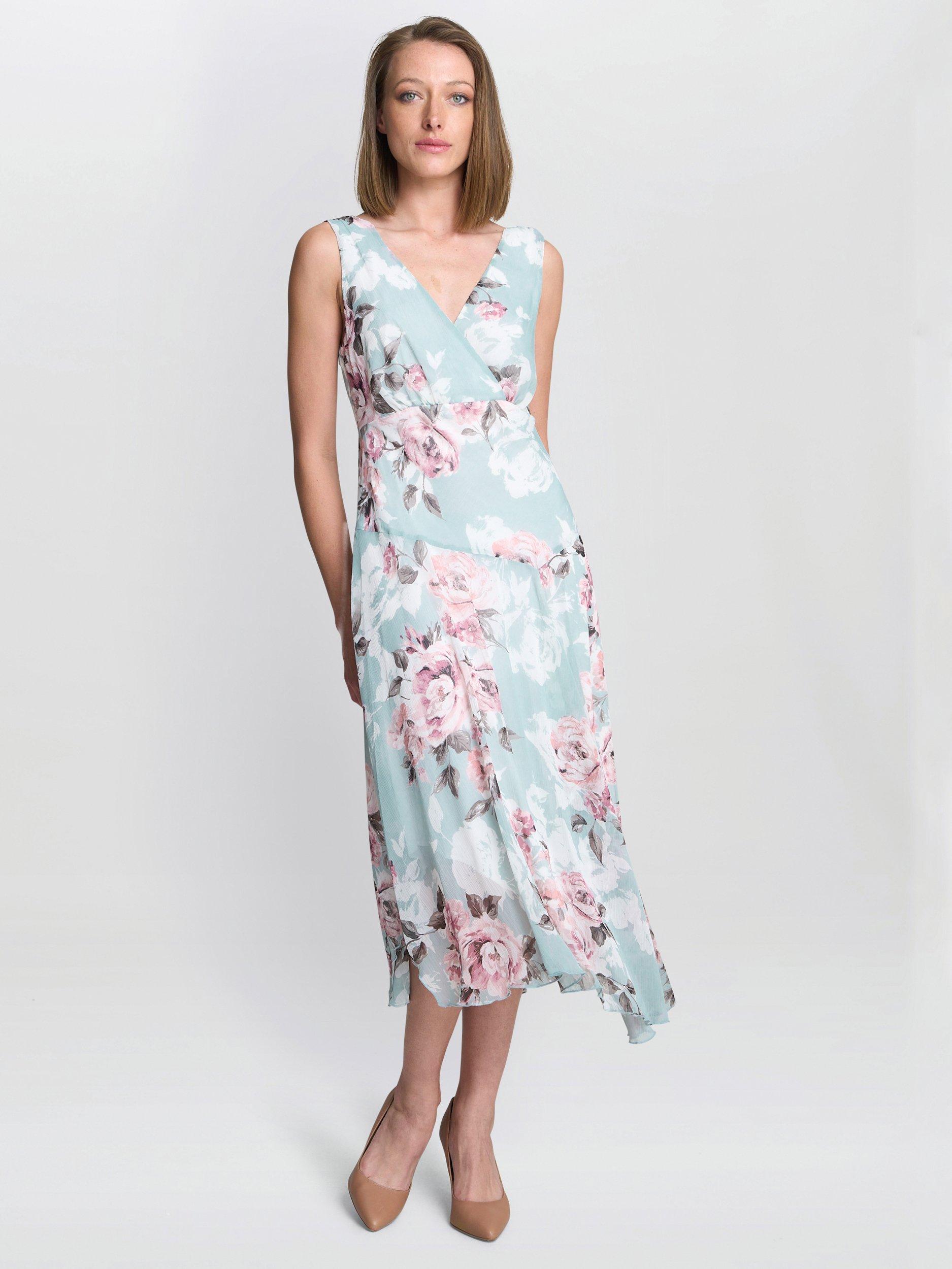 Product image 6 of 6, which shows Gina Bacconi India Floral Asymmetric Midi Dress, Blue/Multi, 8