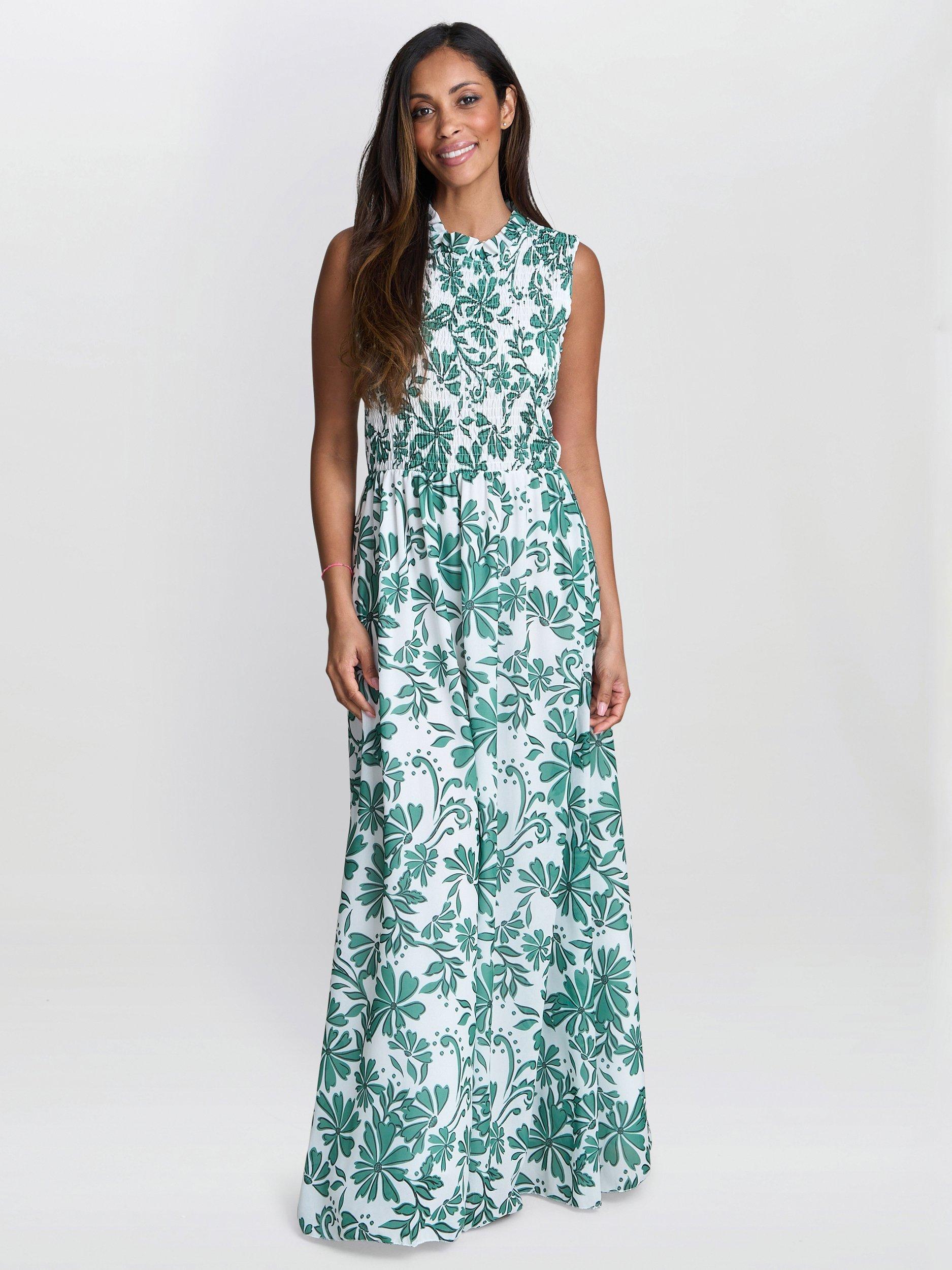 Product image 1 of 7, which shows Gina Bacconi Roxanna Floral Maxi Dress, Green/Multi, S