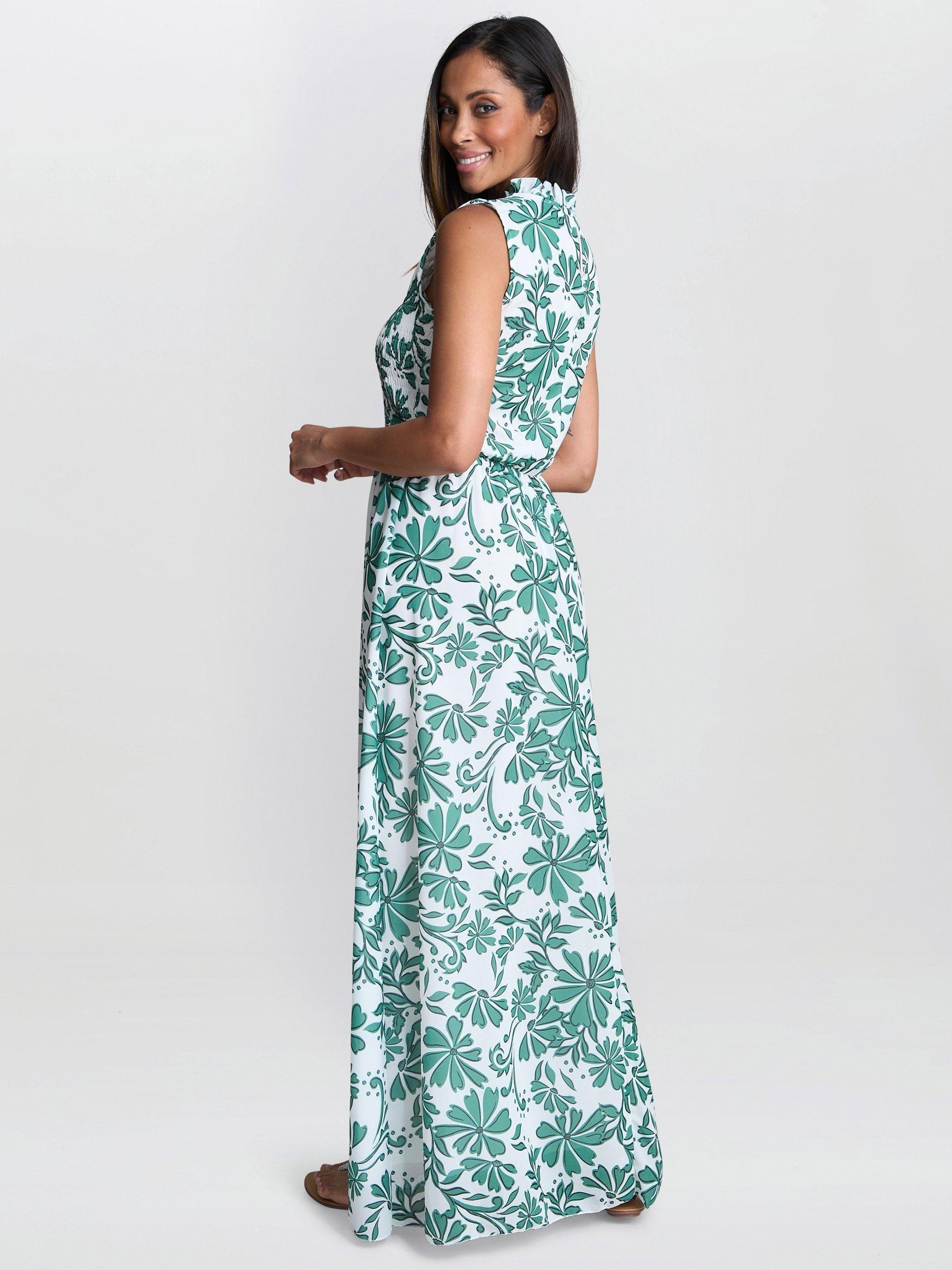 Product image 2 of 7, which shows Gina Bacconi Roxanna Floral Maxi Dress, Green/Multi, S