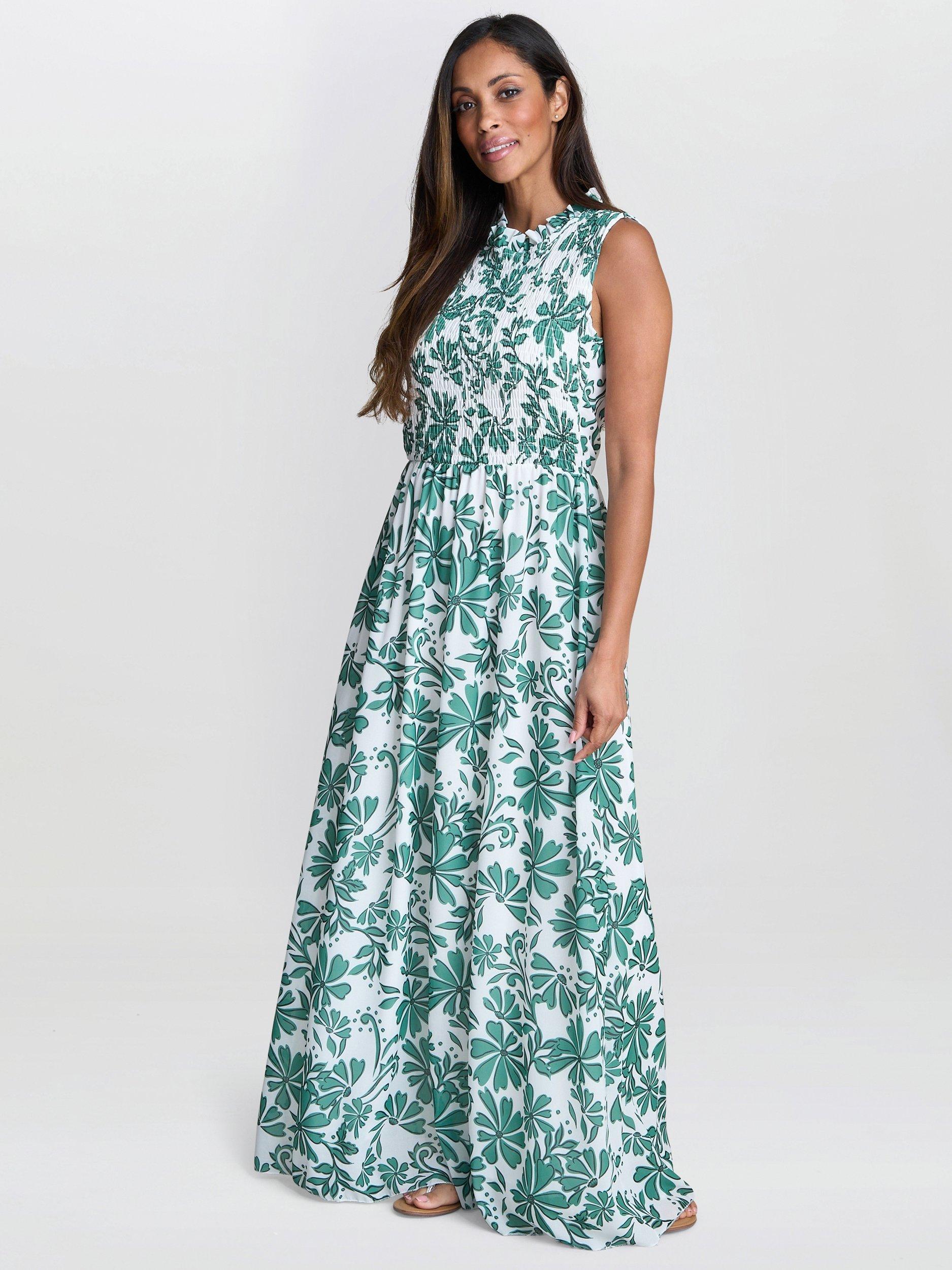 Product image 3 of 7, which shows Gina Bacconi Roxanna Floral Maxi Dress, Green/Multi, S
