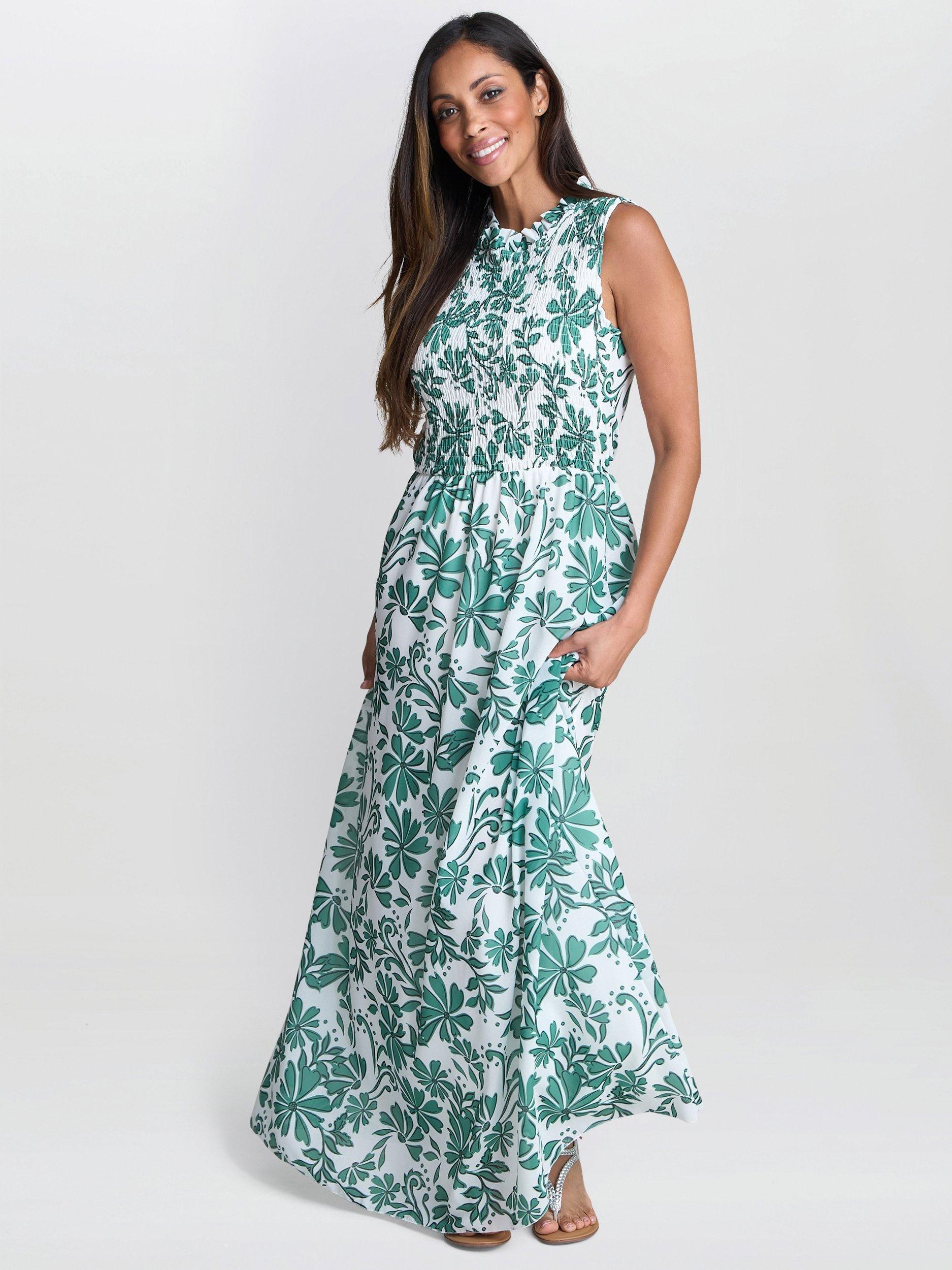 Product image 6 of 7, which shows Gina Bacconi Roxanna Floral Maxi Dress, Green/Multi, S