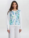 Gina Bacconi Vilma Floral Satin Front Cardigan, White/Multi