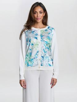 Gina Bacconi Vilma Floral Satin Front Cardigan, White/Multi, White/Multi