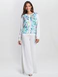 Gina Bacconi Vilma Floral Satin Front Cardigan, White/Multi