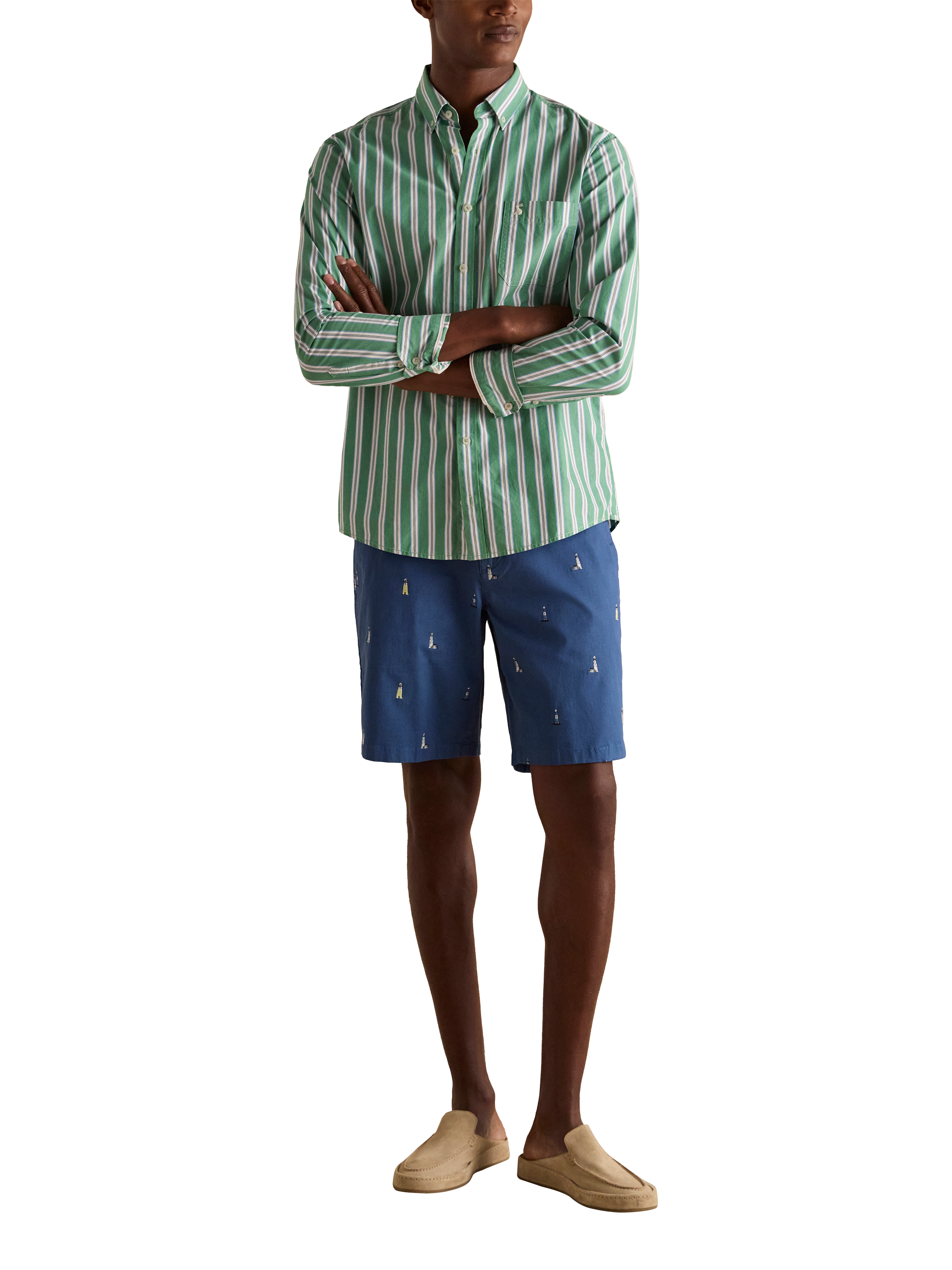 Product image 1 of 6, which shows Joules Embroidered Motif Chino Shorts, Blue, 30R