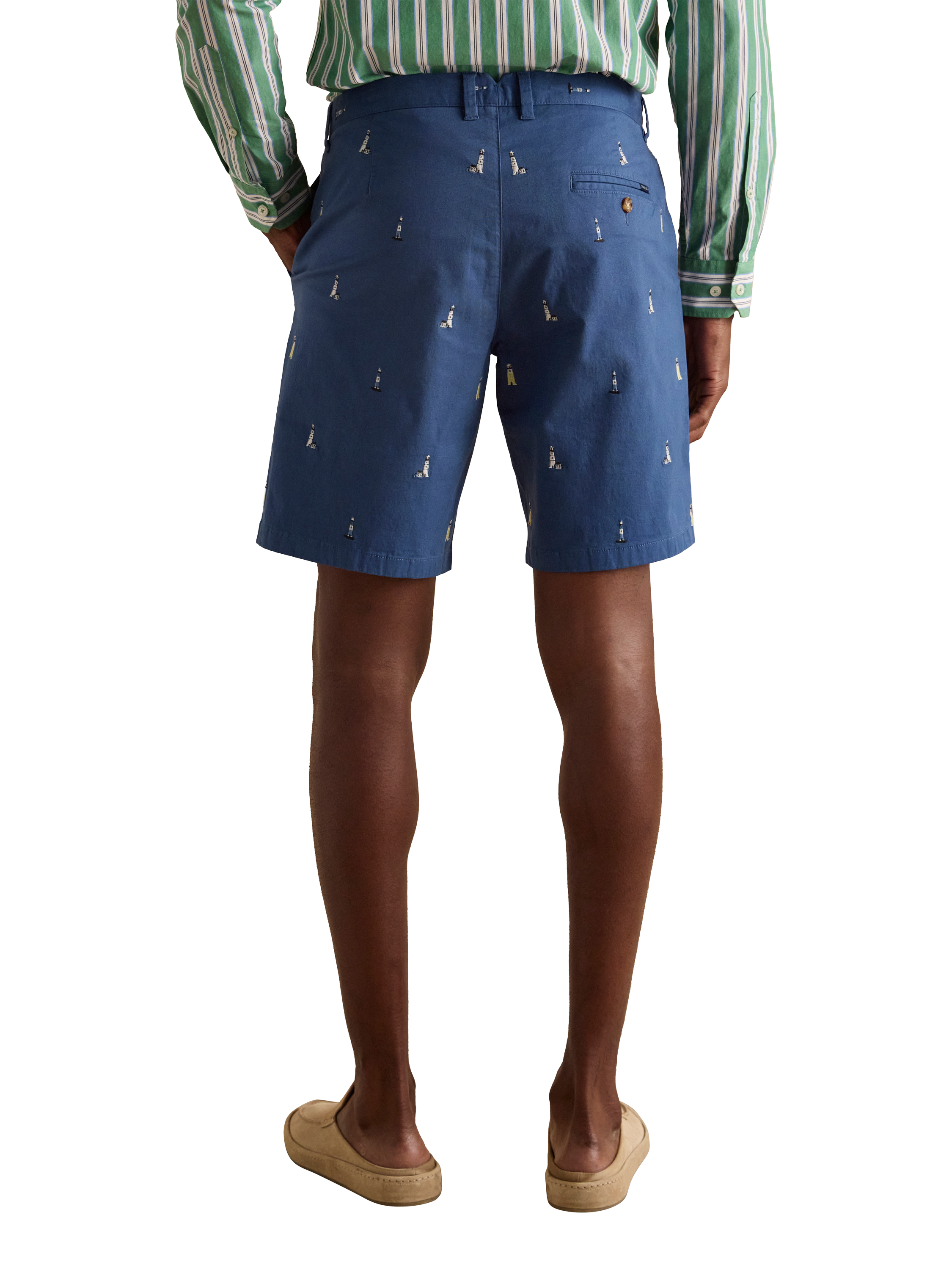 Product image 2 of 6, which shows Joules Embroidered Motif Chino Shorts, Blue, 30R