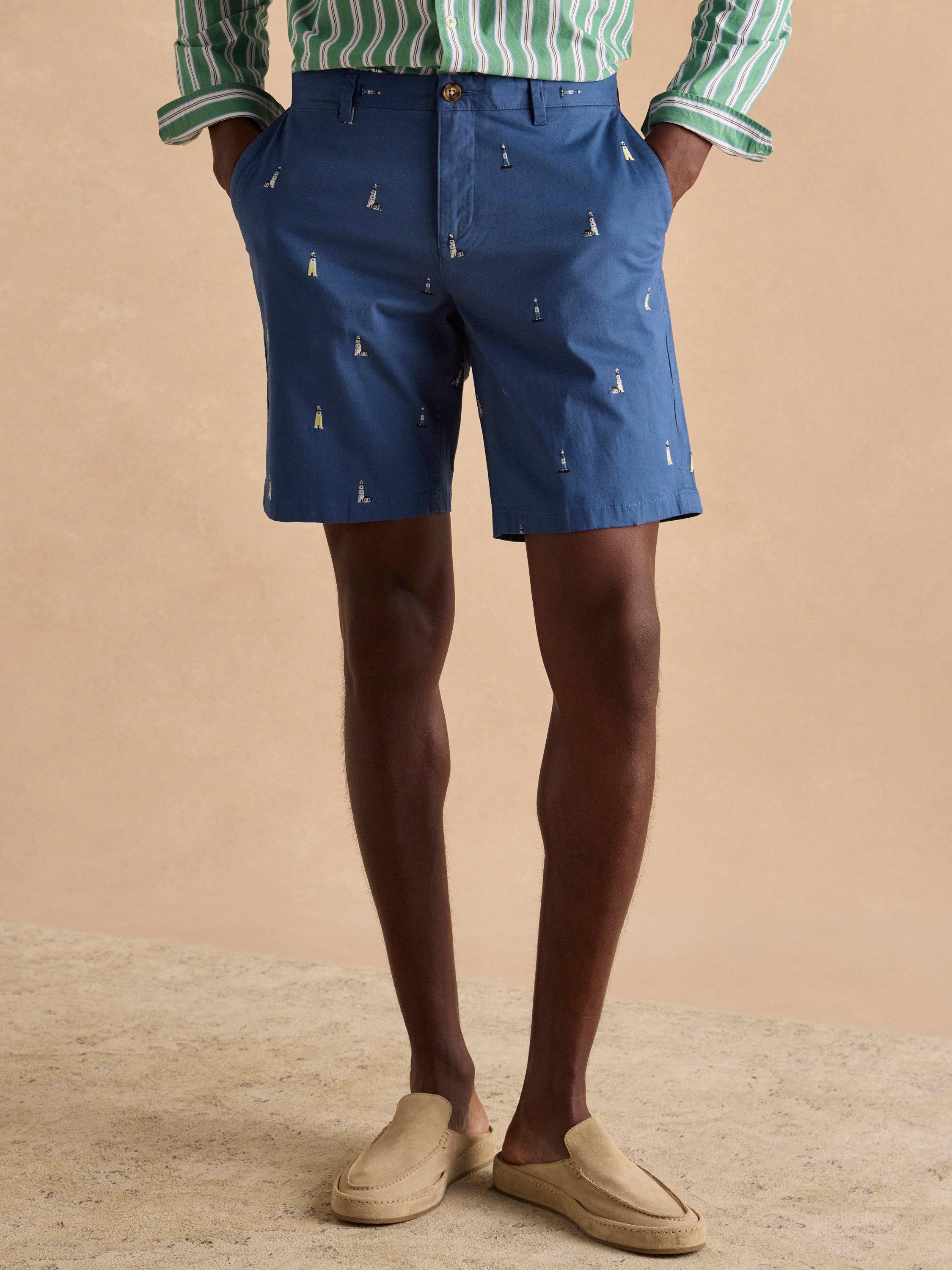 Product image 6 of 6, which shows Joules Embroidered Motif Chino Shorts, Blue, 30R